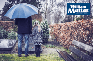 grieving family at headstone